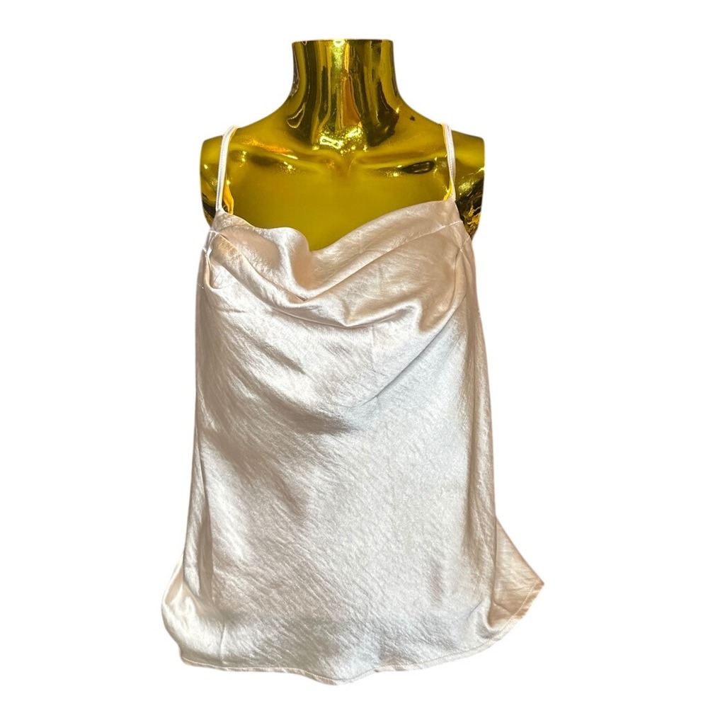 Fairy Whimsical Champagne Satiny Cowl Neck Cami Top Cross Back Beige Large